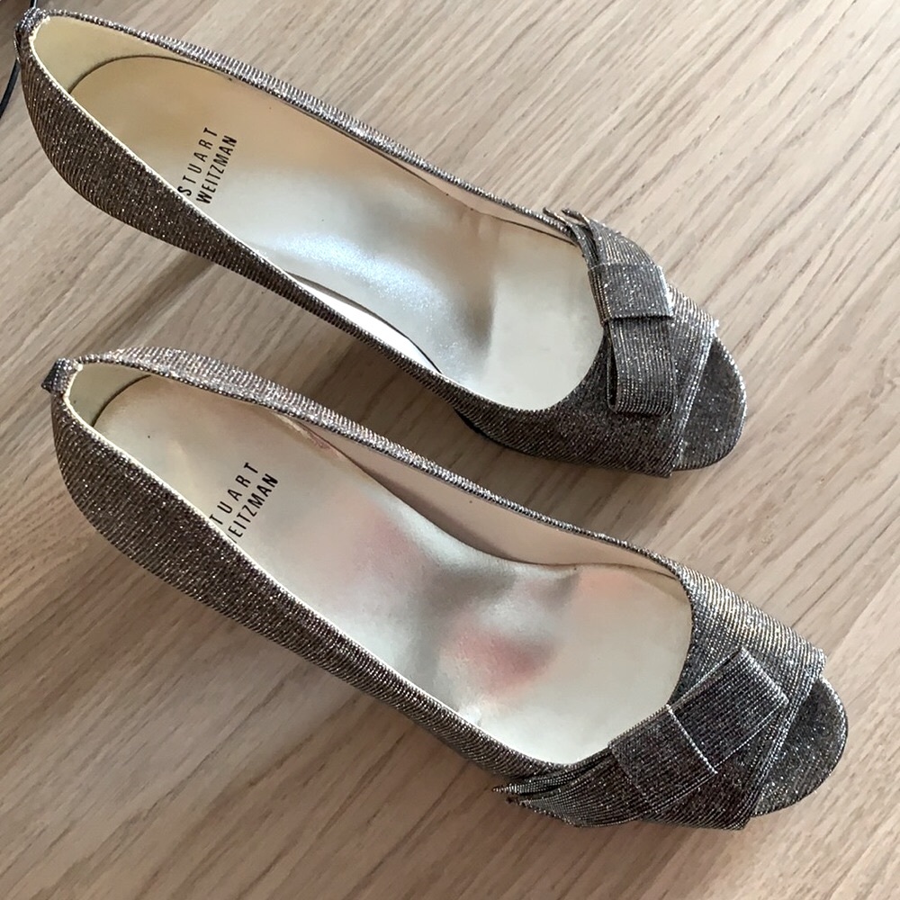 Stuart Weitzman, Shimmering, Sparkly Heels W/ Bow… - image 1